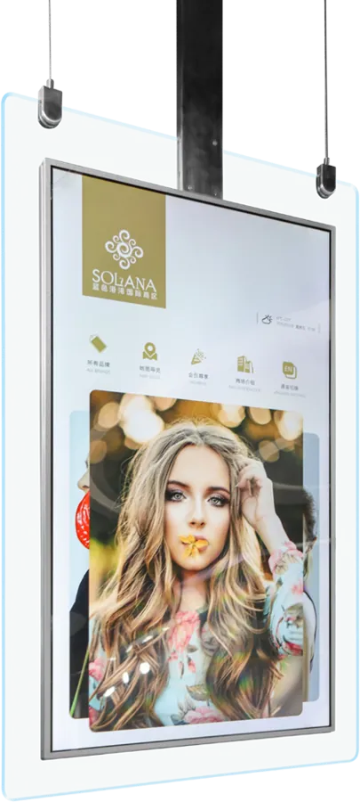 Ceiling-hung double-sided display